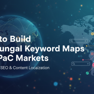 Banner titled 'How to Build Multilingual Keyword Maps for APAC Markets' with a global map and digital icons.