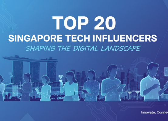 Banner titled 'Top 20 Singapore Tech Influencers Shaping the Digital Landscape' with a modern tech-themed design.