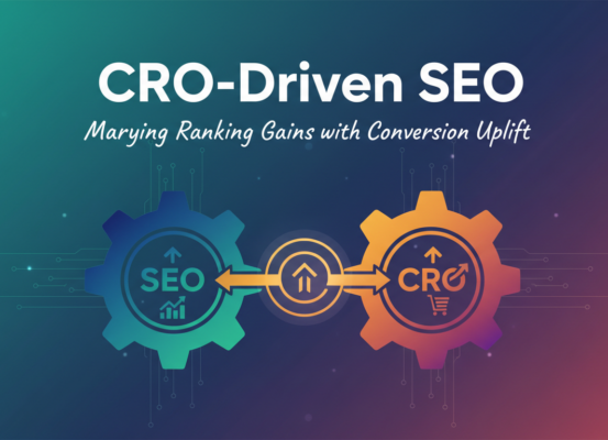 Banner with 'CRO-Driven SEO: Marrying Ranking Gains with Conversion Uplift' title in bold.