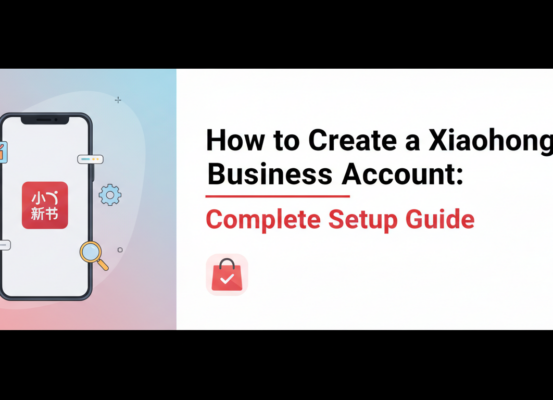 Banner with 'How to Create a Xiaohongshu Business Account' in bold, modern font