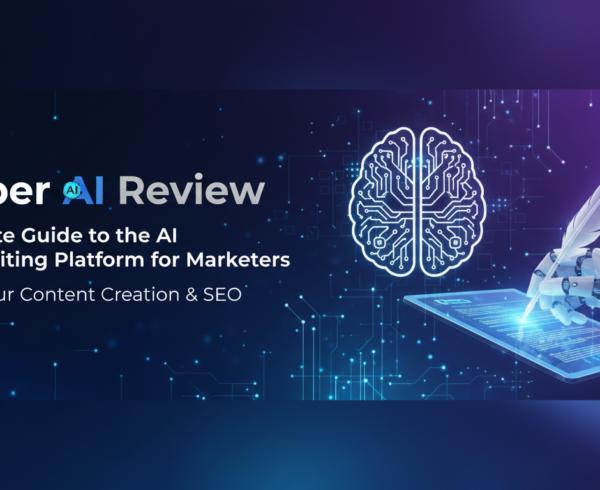 Banner with 'Jasper AI Review: Complete Guide to AI Copywriting Platform for Marketers' title