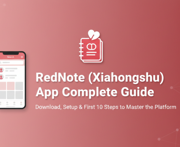 Banner with 'RedNote App Complete Guide: Download, Setup & First 10 Steps' in bold text