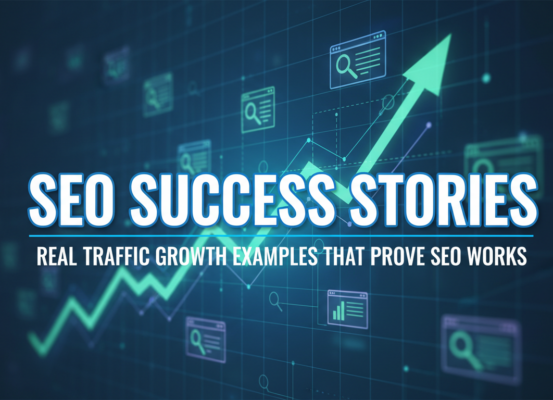 Banner with 'SEO Success Stories: Real Traffic Growth Examples That Prove SEO Works' title