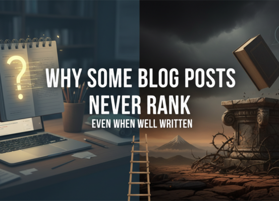 Banner with the title 'Why Some Blog Posts Never Rank—Even When Well Written' in bold font.