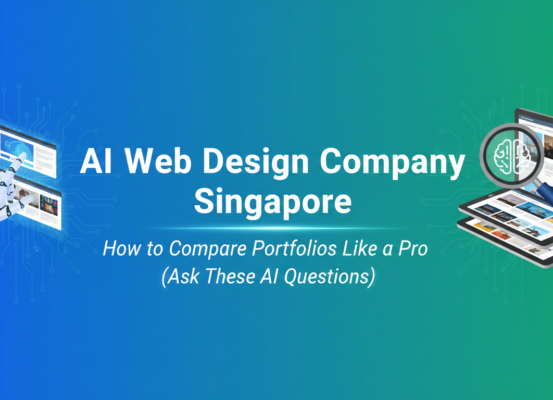 Banner with title: AI Web Design Company Singapore, tips to compare portfolios