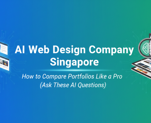 Banner with title: AI Web Design Company Singapore, tips to compare portfolios