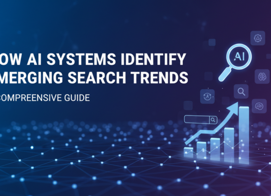 Banner with title 'How AI Systems Identify Emerging Search Trends: A Comprehensive Guide' on a tech-themed background.