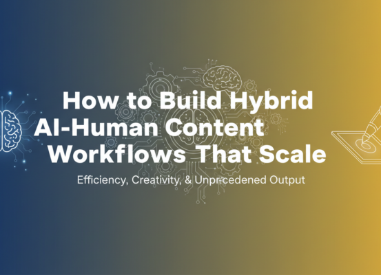 Banner with title 'How to Build Hybrid AI-Human Content Workflows That Scale' in bold font.