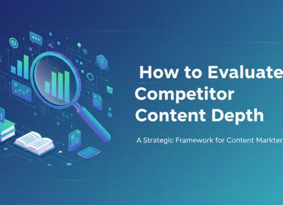 Banner with title 'How to Evaluate Competitor Content Depth' in bold font