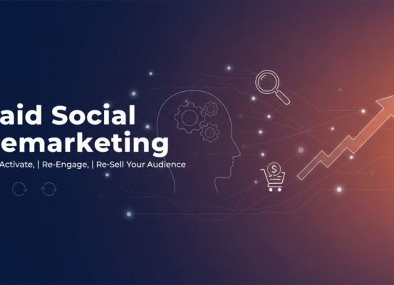 Banner with title 'Paid Social Remarketing: Re-Activate, Re-Engage, Re-Sell Your Audience' in bold, modern font.