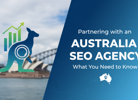 Banner with title 'Partnering with an Australia SEO Agency' in bold, modern font.
