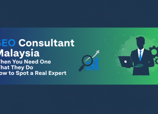 Banner with title 'SEO Consultant Malaysia' on a professional background