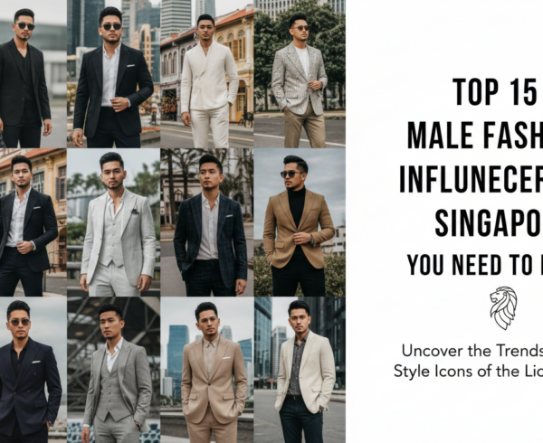 Banner with title 'Top 15 Male Fashion Influencers in Singapore You Need to Know' in stylish font