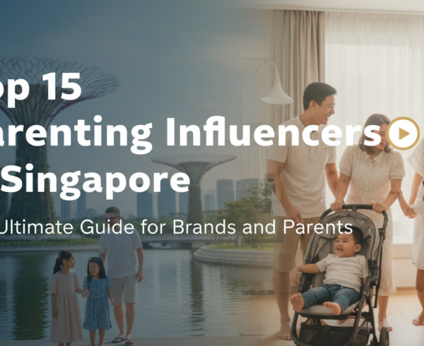 Banner with title 'Top 15 Parenting Influencers in Singapore' in bold over a pastel background.