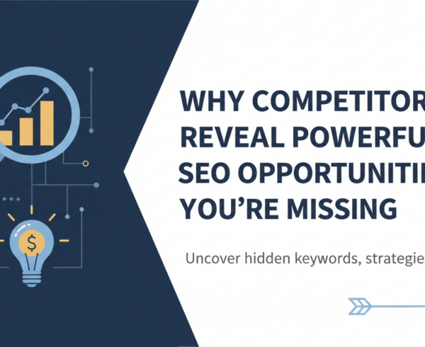 Banner with title 'Why Competitor Ads Reveal Powerful SEO Opportunities You're Missing' on a digital marketing theme background