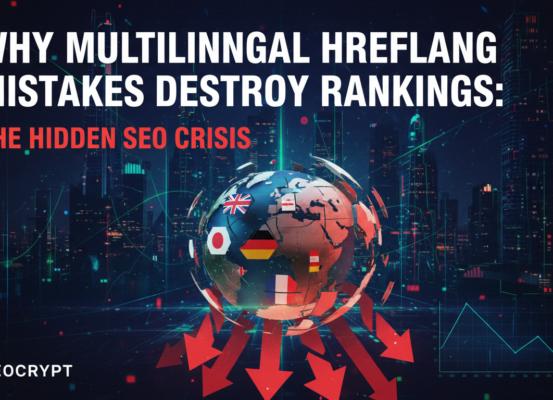 Banner with title 'Why Multilingual Hreflang Mistakes Destroy Rankings: The Hidden SEO Crisis' in bold text