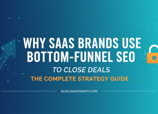 Banner with title 'Why SaaS Brands Use Bottom-Funnel SEO to Close Deals: The Complete Strategy Guide' in bold text.