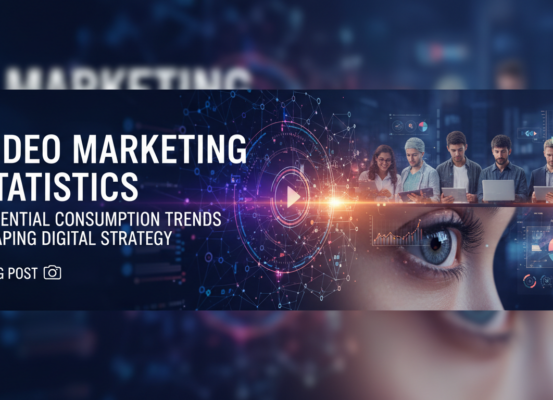 Banner with 'Video Marketing Statistics' title, digital strategy theme