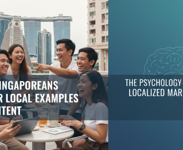Banner with 'Why Singaporeans Prefer Local Examples in Content' title, vibrant cityscape background.