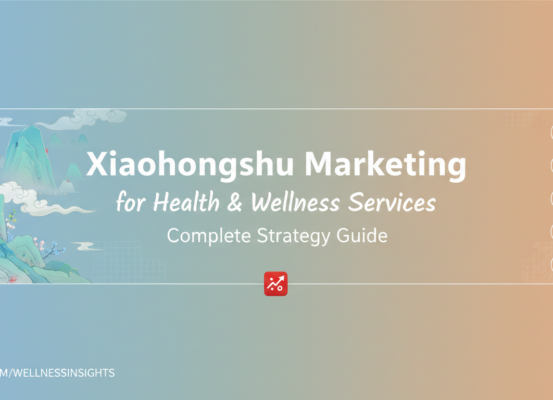 Banner with 'Xiaohongshu Marketing for Health & Wellness Services: Complete Strategy Guide' title, featuring wellness-themed icons.