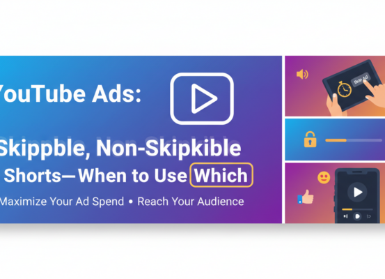 Banner with 'YouTube Ads: Skippable, Non-Skippable & Shorts—When to Use Which' title