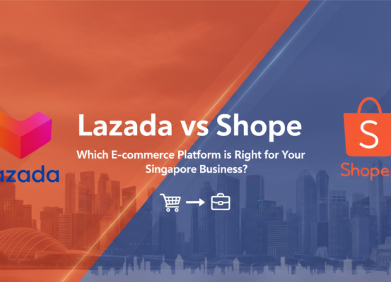 Blog banner for 'Lazada vs Shopee: Which Platform for Singapore Business?' with logos.