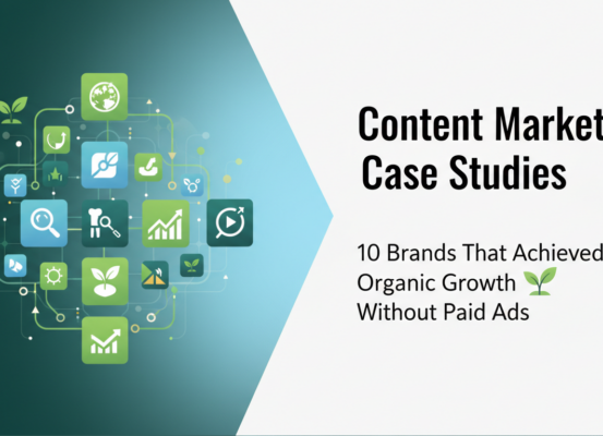 Blog banner titled 'Content Marketing Case Studies' with vibrant design