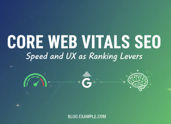 Blog banner titled 'Core Web Vitals SEO: Speed and UX as Ranking Levers' with digital theme