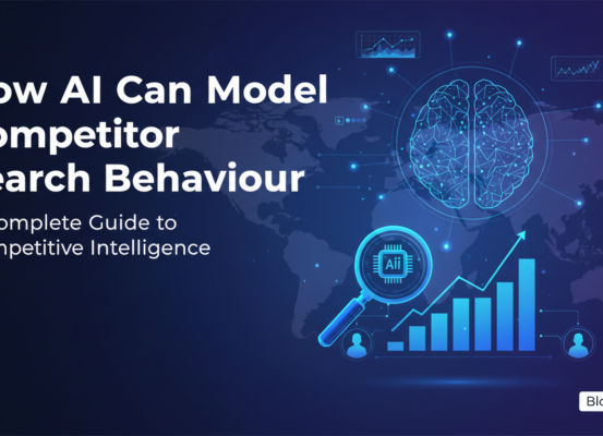 Blog banner titled 'How AI Can Model Competitor Search Behaviour' with abstract AI motifs