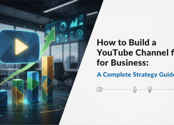 Blog banner titled 'How to Build a YouTube Channel for Business: A Complete Strategy Guide'.