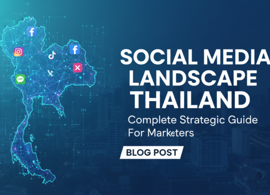 Blog banner titled 'Social Media Landscape Thailand: Complete Strategic Guide for Marketers' with vibrant design.