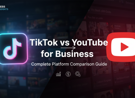 Blog banner titled 'TikTok vs YouTube for Business: Complete Platform Comparison Guide' with logos.