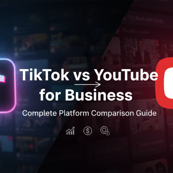 Blog banner titled 'TikTok vs YouTube for Business: Complete Platform Comparison Guide' with logos.