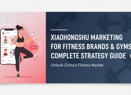 Blog banner titled 'Xiaohongshu Marketing for Fitness Brands & Gyms: Complete Strategy Guide' with fitness-themed graphics.