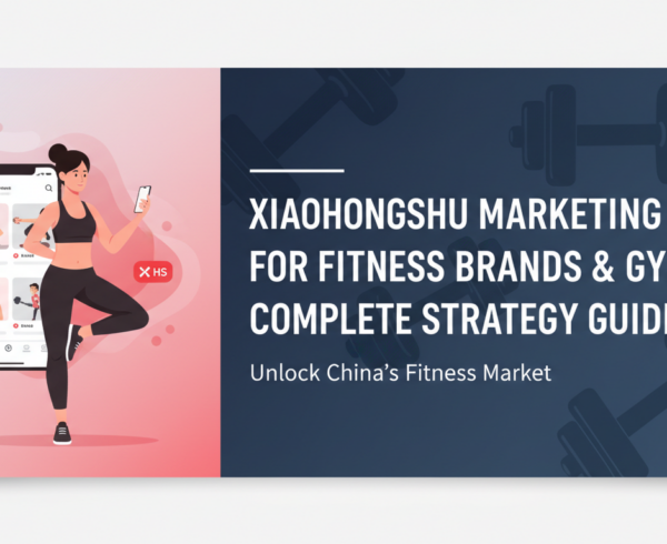 Blog banner titled 'Xiaohongshu Marketing for Fitness Brands & Gyms: Complete Strategy Guide' with fitness-themed graphics.