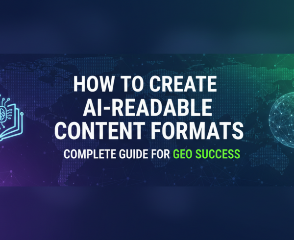Blog banner with 'How to Create AI-Readable Content Formats: Complete Guide for GEO Success' title