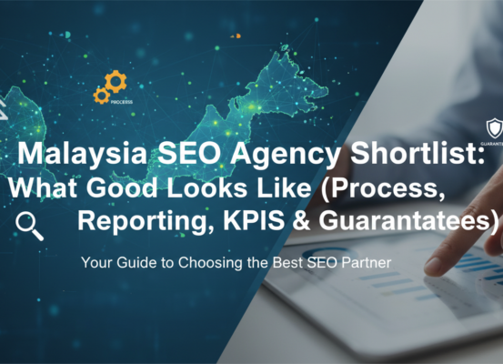 Blog banner with 'Malaysia SEO Agency Shortlist' title and digital marketing icons