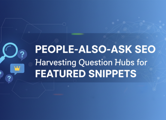 Blog banner with 'People-Also-Ask SEO: Harvesting Question Hubs for Featured Snippets' title
