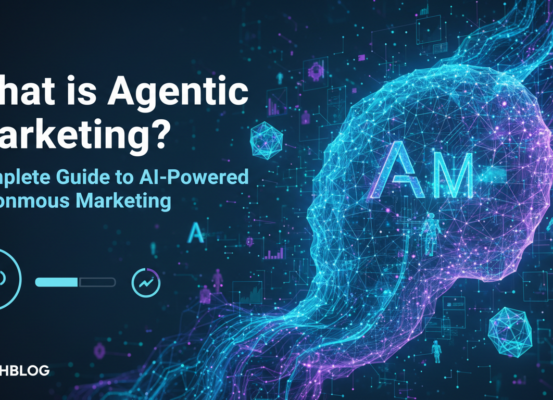 Blog banner with the title 'What is Agentic Marketing? Complete Guide to AI-Powered Autonomous Marketing' on a sleek blue gradient background.