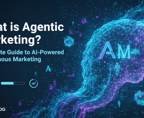 Blog banner with the title 'What is Agentic Marketing? Complete Guide to AI-Powered Autonomous Marketing' on a sleek blue gradient background.