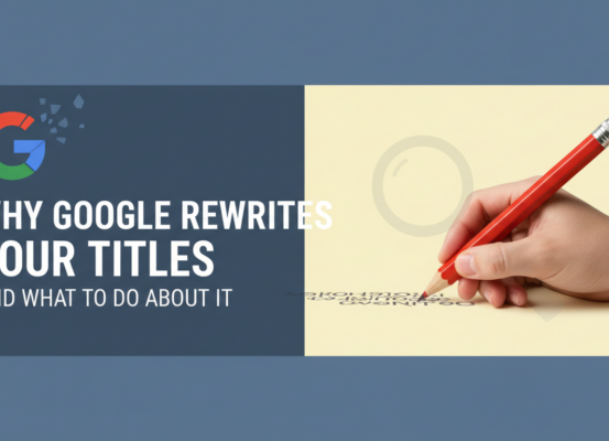 Blog banner with the title 'Why Google Rewrites Your Titles and What to Do About It' in bold text.