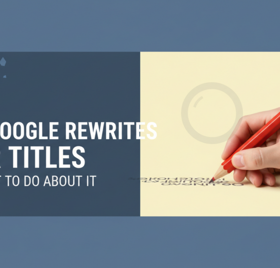 Blog banner with the title 'Why Google Rewrites Your Titles and What to Do About It' in bold text.