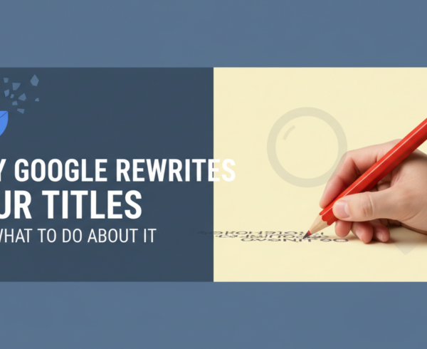 Blog banner with the title 'Why Google Rewrites Your Titles and What to Do About It' in bold text.