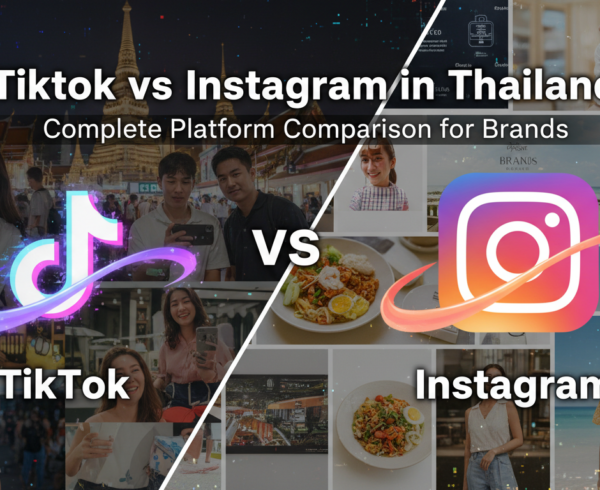 Blog banner with 'TikTok vs Instagram in Thailand' title, colorful social media icons.