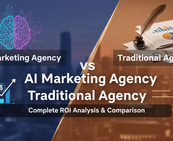 Blog banner with title 'AI Marketing Agency vs Traditional Agency: Complete ROI Analysis & Comparison'