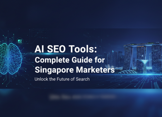 Blog banner with title 'AI SEO Tools: Complete Guide for Singapore Marketers' in bold font.