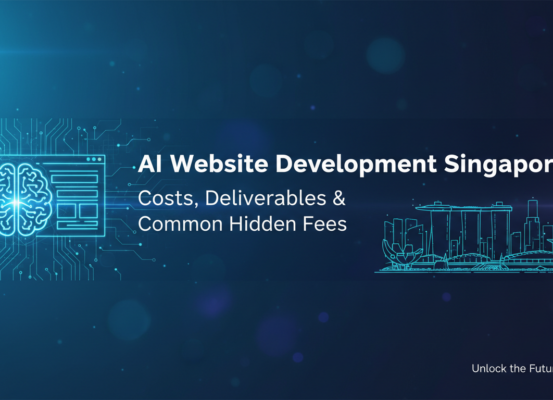 Blog banner with title 'AI Website Development Singapore: Costs, Deliverables & Common Hidden Fees' in modern font.