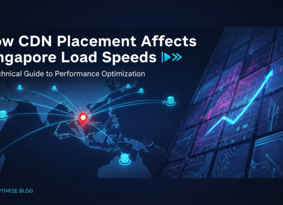 Blog banner with title 'How CDN Placement Affects Singapore Load Speeds', tech-themed design