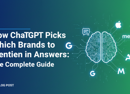 Blog banner with title 'How ChatGPT Picks Which Brands to Mention: The Complete Guide' displayed.