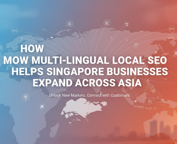 Blog banner with title 'How Multi-Lingual Local SEO Helps Singapore Businesses Expand Across Asia' in bold text over a map of Asia.